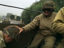 ONE PVT HELPING ANOTHER SLEEP IN THE BACK OF A MOVING TRACK! ONE PVT HELPING ANOTHER SLEEP IN THE BACK OF A MOVING TRACK!